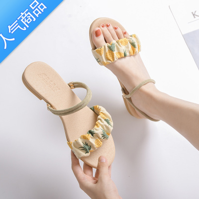 SUNTEK旅游鞋平底凉鞋女2023年夏季新款防滑一字两穿凉拖女夏外穿沙滩鞋