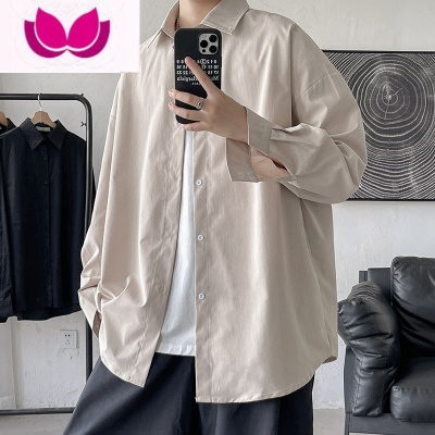 七斓黑色长袖衬衫男春加厚高级感痞帅衬衣外套港风大码宽松寸衫