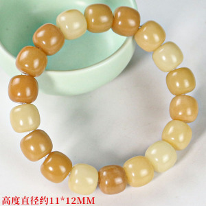 文玩风化菩提根手串炭烤年糕菩提桶珠11*12MM民族风学生单圈手链送女朋友老婆情人节七夕生日礼物 高度直径约11*12MM