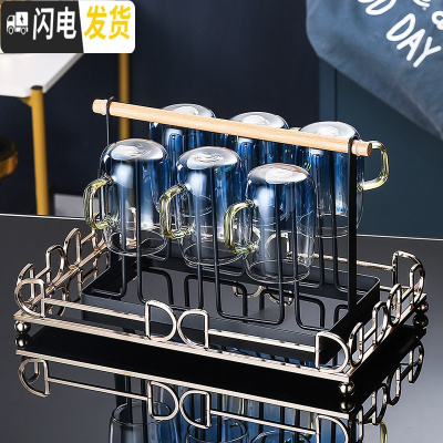 三维工匠欧式水壶大容量玻璃冷水壶可高温创意家用客厅凉水壶凉水杯子套装 6杯子+1杯架+1轻奢小托盘+配送6勺子[327]