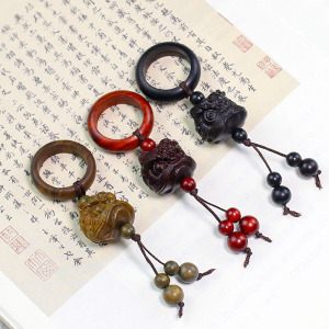 檀木雕刻醒狮跑环吊坠黑檀木佛珠挂件DIY手持配件文玩弟子珠吊饰送女朋友老婆情人节七夕生日礼物