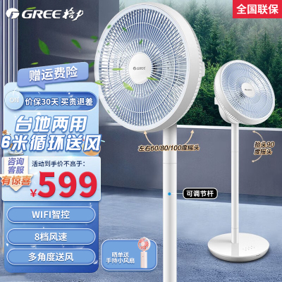 格力(GREE)电风扇 FSZ-30X63Bg7 电风扇空气循环扇白+浅蓝色 8档风速 9种角度 循环对流 电风扇 风扇