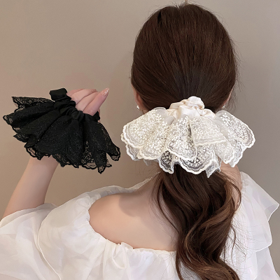 蕾丝网纱大肠发圈女超仙温柔花边丸子头马尾发绳2025新款甜美头饰送女朋友老婆情人节七夕生日礼物
