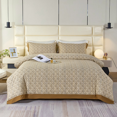 雅鹿家纺 全棉臻品磨毛四件套秋冬加厚高密纯棉套件拼角包边被套