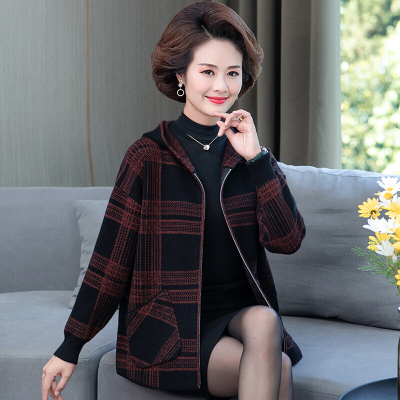 迪鲁奥(DILUAO)妈妈穿的妈妈装洋气连帽呢子外套新款秋冬拉链毛纱夹克40-50岁中老年牌女装