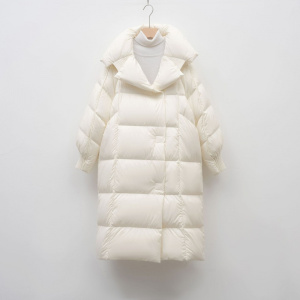 平湖90绒白鸭绒长款羽绒服女冬季新款简约时尚加厚宽松过膝外套潮
