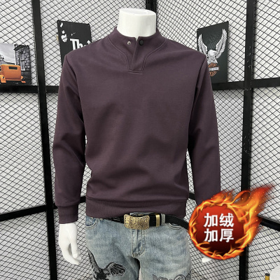 潮牌新款加绒加厚纯色休闲打底男士简约设计青年气质宽松百搭卫衣_2