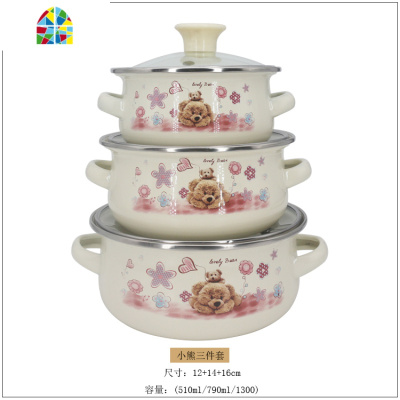 买一赠三 绿野三件套搪瓷16cm小汤锅奶锅宝宝饭碗冰箱冷藏碗火锅 FENGHOU 金玫瑰三件套12+14+16cm