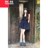 YIBUSHENG法式复古方领无袖吊带连衣裙女季设计感压褶皱收腰显瘦气质短裙