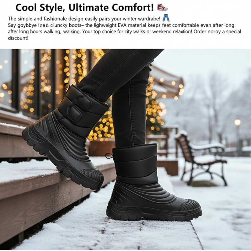 大码冬季雪地靴男中筒厚底增高防水工装男靴棉鞋户外保暖男鞋
