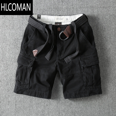 HLCOMAN美式复古工装短裤夏季男多袋裤宽松休闲五分裤白色大码潮