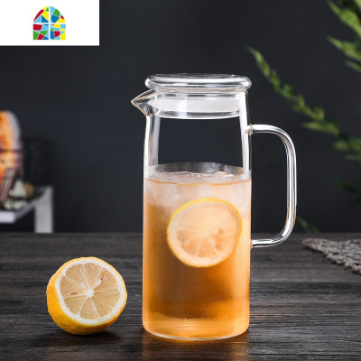 大容量玻璃冷水壶扎壶耐热家用凉水杯加厚水具果汁壶 FENGHOU 1500ml直身玻璃盖款凉水壶