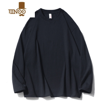 YANXU长袖t恤男秋季新款250g宽松休闲百搭上衣潮美式小领口打底衫