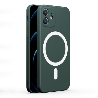 圣幻 苹果iphone12手机壳magsafe磁吸保护壳12promax液态硅胶12min无线充电镜头全包直边保护套男女 苹果12绿色