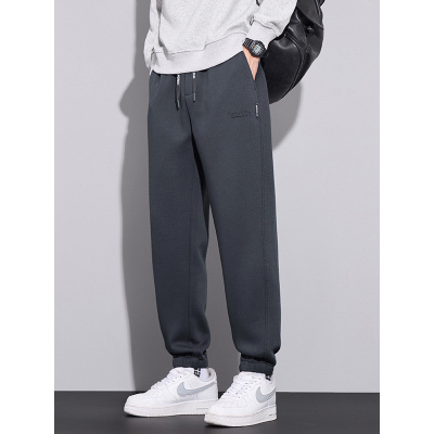 重磅针织加厚加绒卫裤男秋冬季新款宽松运动休闲风简约束脚裤