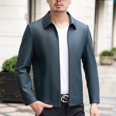 2025新款海宁真皮皮衣男翻领绵羊皮夹克春秋季外套男士真皮皮衣绵羊皮夹克中年大码商务休闲翻领短款皮外男士外套皮夹克