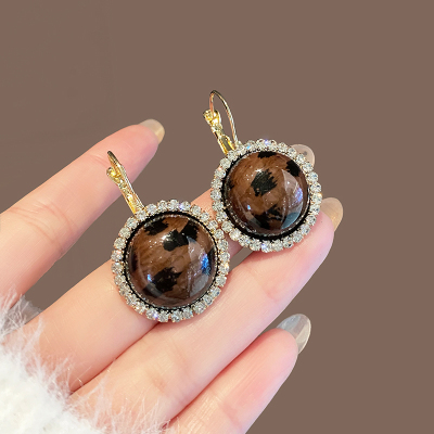 闪钻港风豹纹耳环女轻奢高级感耳饰2024新款小众设计时尚个性耳钉送女朋友老婆情人节七夕生日礼物