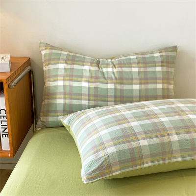 日式a类纯棉枕套一对色织水洗棉全棉枕头套48x74cm单人枕芯套