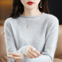 新款貂绒衫女针织衫修身毛衣内搭打底衫卷边领上衣知性风