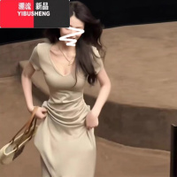 YIBUSHENG法式高级感v领连衣裙子女季2024新款梨形身材气质绝美收腰长裙