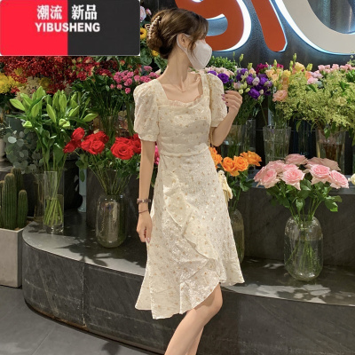YIBUSHENG小个子气质裙子女季2024新款茶歇法式开叉清新碎花连衣裙温柔风