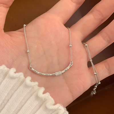 纯银锆石竹节微笑项链女款2025新款百搭锁骨链饰品女高级感送女朋友老婆情人节七夕生日礼物