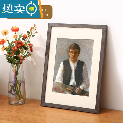 敬平实木相框挂墙装裱4k开8K拼图照片海报a4A3原木画框木质大尺寸外框 黑木纹 18寸挂墙[内径35.5*45.5cm