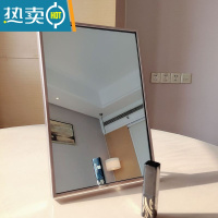 敬平木质化妆镜子男士专用学生宿舍台式家用大桌面可立卧室梳妆小便携便携式用镜 香槟色直角