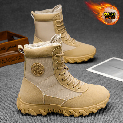 冬季新款加绒保暖马丁靴男高帮复古工装靴户外防滑耐磨战狼靴