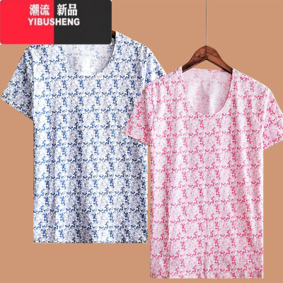 YIBUSHENG中老年人短袖女士宽松大码加肥T恤 季薄款妈妈汗衫上衣