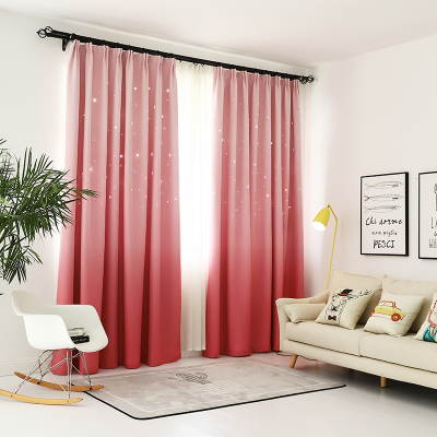 家柏饰(CORATED)韩式清新双层公主风镂空星星窗帘少女心卧室成品窗帘全遮光落地窗