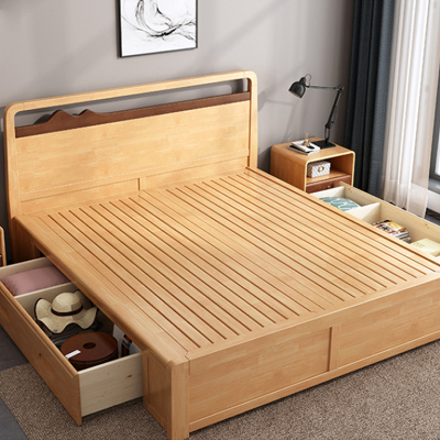 臻远 ZY-SMC-24 现代简约实木床双人床 1.8米抽屉高箱