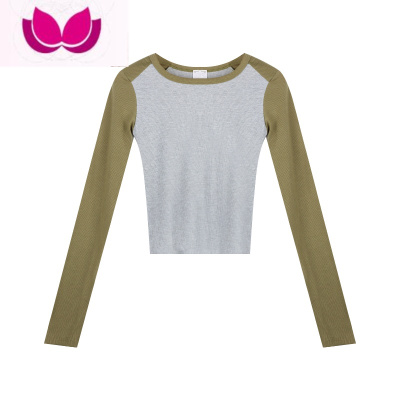 七斓紧身正肩t恤女新款修身显瘦打底衫内搭短款长袖上衣百搭潮
