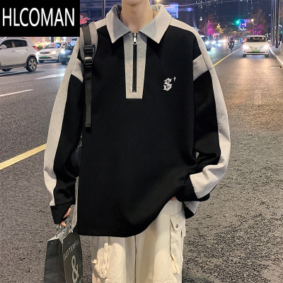 HLCOMAN领t恤美式潮牌上衣长袖男款拼接撞色休闲卫衣外套