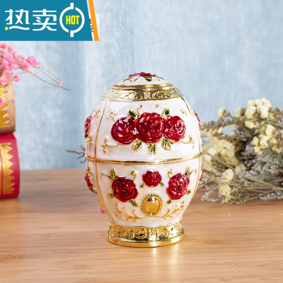 敬平欧式牙签盒客厅时尚茶几自动手按牙签筒创意时尚复古摆件牙签罐 白底红玫瑰