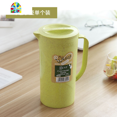 小麦秸秆冷水瓶家用茶壶扎壶果汁壶耐热塑料大容量凉水壶水杯套装 FENGHOU 绿色套装(1壶4杯)