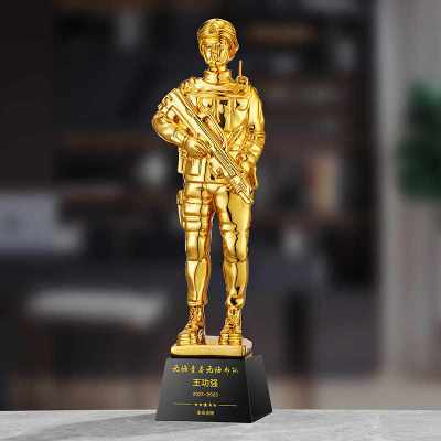 退伍八一军人纪念品送战友礼品定制创意军旅老兵退役纪念品奖杯 30*8*8cm