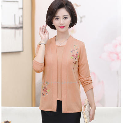 迪鲁奥(DILUAO)中年妈妈春秋装两件套中老年女薄款宽松针织袖大码上衣