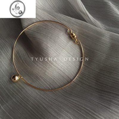 JiMi14k包金手镯女小众设计冷淡风珍珠简约K金手镯女极细