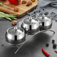 美厨(maxcook)304不锈钢调味罐 调料盒调料罐调味盒三件套 带拱形支架带调料勺 有孔盖非一次性使用MCPJ794