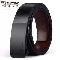啄木鸟皮带男士真品无牙内穿自动扣腰带时尚商务无卡槽牛仔皮裤带
