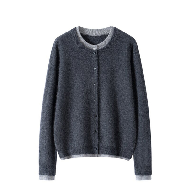 假两件拼接撞色灰针织开衫外套女外搭毛衣秋冬新款气质羊绒衫上衣