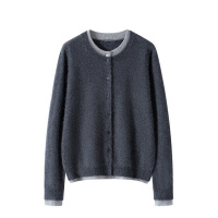 假两件拼接撞色灰针织开衫外套女外搭毛衣秋冬新款气质羊绒衫上衣