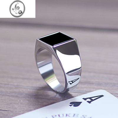 JiMi新款镜面黑玛瑙钛钢戒指男士高清反光看认牌扑克时尚近景魔术道具