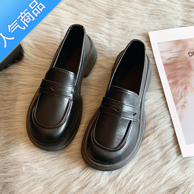 SUNTEK日系小皮鞋女2023春季新款英伦风黑色厚底乐福鞋一脚蹬jk制服单鞋