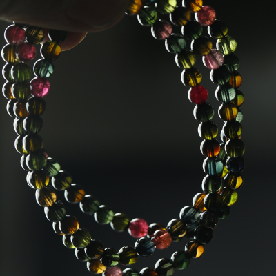 天然黑玫瑰碧玺三圈手链女多圈手串4.7毫米送女朋友老婆情人节七夕生日礼物