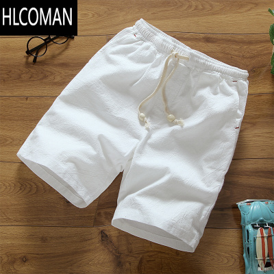 HLCOMAN亚麻短裤男大码纯色直筒五分裤夏季薄款阔腿裤子宽松休闲棉麻中裤