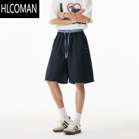 HLCOMAN美式腊肠小狗刺绣五分裤男女夏季冰丝速干运动裤直筒休闲沙滩短裤