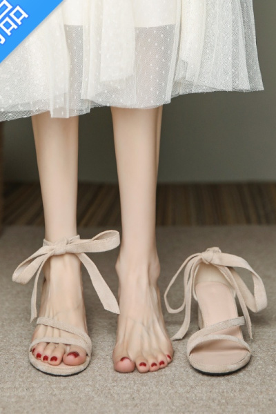 SUNTEK高跟鞋温柔风淑女法式绑带配旗袍伴娘鞋夏季气质凉鞋女中跟粗跟32