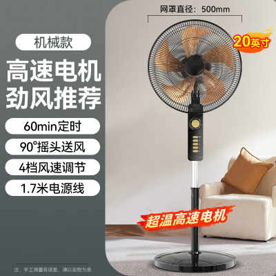 电风扇家用节能落地扇立式遥控办公室商用大风力摇头风扇 高速电机20英寸铝叶4档带定时升级大风量